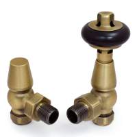 DQ Enzo Manual Angled with Black Heads in Old English Brass Radiator Valves