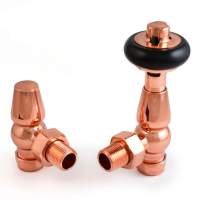 DQ Enzo Manual Angled with Black Heads in Polished Copper Radiator Valves