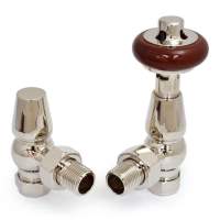 DQ Enzo Manual Angled with Brown Heads in Polished Nickel Radiator Valves