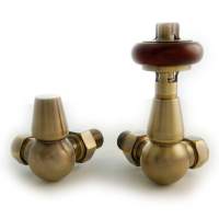 DQ Enzo Manual Corner with Brown Heads in Antique Brass Radiator Valves