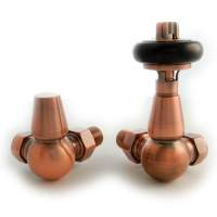 DQ Enzo Manual Corner with Black Heads in Antique Copper Radiator Valves