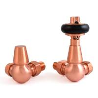 DQ Enzo Manual Corner with Black Heads in Brushed Copper Radiator Valves