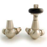 DQ Enzo Manual Corner with Black Heads in Brushed Nickel Radiator Valves