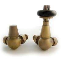 DQ Enzo Manual Corner with Black Heads in Old English Brass Radiator Valves