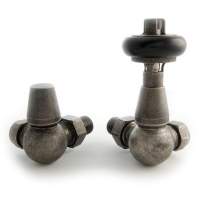 DQ Enzo Manual Corner with Black Heads in Pewter Radiator Valves