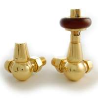 DQ Enzo Manual Corner with Brown Heads in Polished Brass Radiator Valves