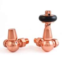 DQ Enzo Manual Corner with Black Heads in Polished Copper Radiator Valves
