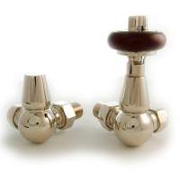 DQ Enzo Manual Corner with Brown Heads in Polished Nickel Radiator Valves