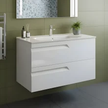 Royo Vitale 1200mm 4 Drawer Wall Unit & Double Square Ceramic Basin in Gloss White