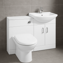 Saturn White Gloss Bathroom Furniture Pack Inc Cistern, Toilet Pan, Seat & Square Basin - Nuie