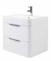 Parade 600mm White Wall Mounted Two Draw Vanity Unit with Ceramic Basin - Nuie
