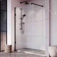 Roman Liberty 857mm Fluted Privacy Glass Wetroom Panel - Matt Black Frame