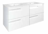 Royo Vitale 1200mm 4 Drawer Wall Unit and Double Square Ceramic Basin in Gloss White