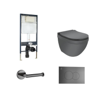 Jaquar Solo Grey Wall Hung Toilet With Slim Cistern & Black Chrome Accessories  