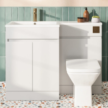 Saturn White Gloss Bathroom Furniture Pack Inc Cistern, Toilet Pan, Seat & Square Basin - Nuie