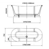 Tissino Tanaro 1680 x 780mm Freestanding Bath