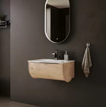 Icarus Round LED 900 Natural Oak Wall Hung Vanity Unit And Basin