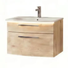 Icarus Curve LED 700 Natural Oak Wall Hung Bathroom Vanity Unit & Basin