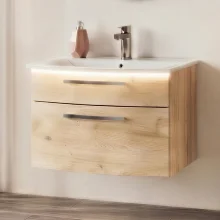 Icarus Round LED 900mm Natural Oak Wall Hung Vanity Unit & Basin