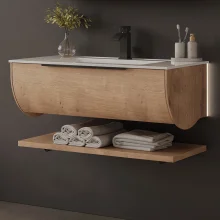 Icarus Round LED 600mm Natural Oak Wall Hung Vanity Unit & Basin