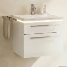 Icarus Curve LED 1300 Natural Oak Wall Hung Vanity Unit And Basin