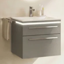 Icarus Straight LED 600 Matt Quartz Grey Wall Hung Bathroom Vanity Unit & Basin