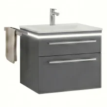 Icarus Straight LED 600 Matt Quartz Grey Wall Hung Bathroom Vanity Unit & Basin