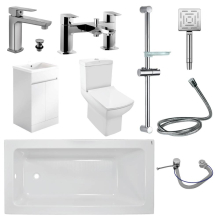 Jaquar Kubix Complete Bathroom Suite In Chrome including Gloss White Vanity Unit & 1700mm Bath