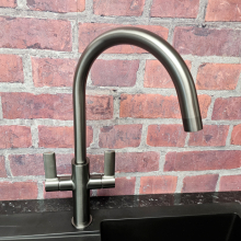 Jeroni Swan 2 Handle Matt Black Kitchen Mixer Tap - Francis Pegler Comap