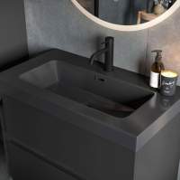 Jux Wall Hung 2 Drawer Basin Unit & Co-ordinating Basin 605mm - Matt Black & Glass