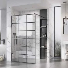 Roman Liberty 857mm Matt Black Grid 10mm Wetroom Panel 