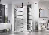 Kartell Krittle Black Grid Wetroom Glass Panel - 900mm