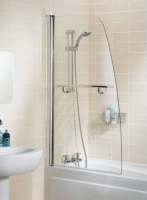 Sculpted Bath Shower Screen With Towel Rail - Silver - 860 x 1400 - 6mm Glass - Lakes - Classic