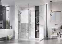 Roman Liberty 957mm Matt Black Wetroom Panel with Clear Glass Corner