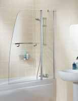 Sculpted Bath Screen With Towel Rail - 1175 x 1400mm - Silver - 6mm Glass - Lakes - Classic