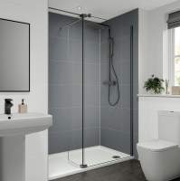 Multipanel Misty Blue Herringbone Tile Effect Shower Board