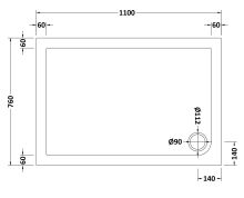 Nuie Slimline Anti Slip 1100 x 760mm Pearlstone Rectangle Shower Tray