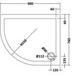 Zamori Offset Quadrant - 1200 x 900 - Right Hand Shower Tray - Z1204