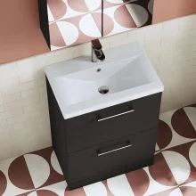 Nuie Arno 600mm Soft Black Floor Standing 2 Drawer Vanity Unit