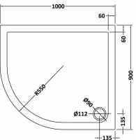 Deluxe 1000 x 800mm Right Hand Offset Quadrant Tray & Free Chrome Waste