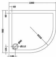 Kudos Kstone 1000 x 800mm Offset Quadrant Anti-Slip Shower Tray