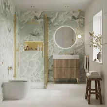 Nuance Platinum Travertine Riven Waterproof Shower Panel from Bushboard