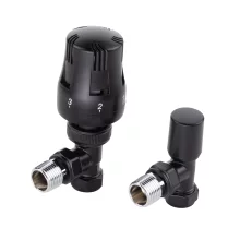 ECO Satin Black Angled TRV Thermostatic Radiator Valve & Lock Shield