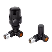 ECO Satin Black Corner TRV Thermostatic Radiator Valve & Lock Shield