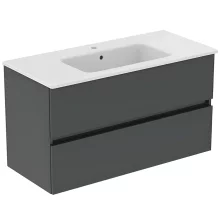 Ideal Standard Eurovit+ 1000mm Mid Grey Wall Mounted 2 Drawer Unit And Basin