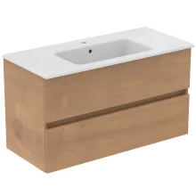 Ideal Standard Eurovit+ 1000mm Natural Oak Wall Mounted 2 Drawer Unit And Basin