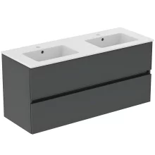 Ideal Standard Eurovit+ 1200mm Mid Grey Wall Mounted 2 Drawer Unit and Twin Basin