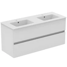 Ideal Standard Eurovit+ 1200mm Gloss White Wall Mounted 2 Drawer Unit and Twin Basin