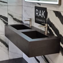RAK Precious Black 1230 Counter Twin Wash Basin 2 Tap Holes inc Brackets - Xdisplay