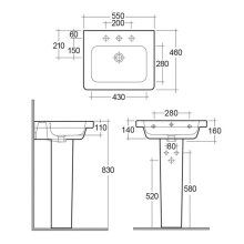 Saxony 555 x 430mm 1 Tap Hole Basin & Full Pedestal